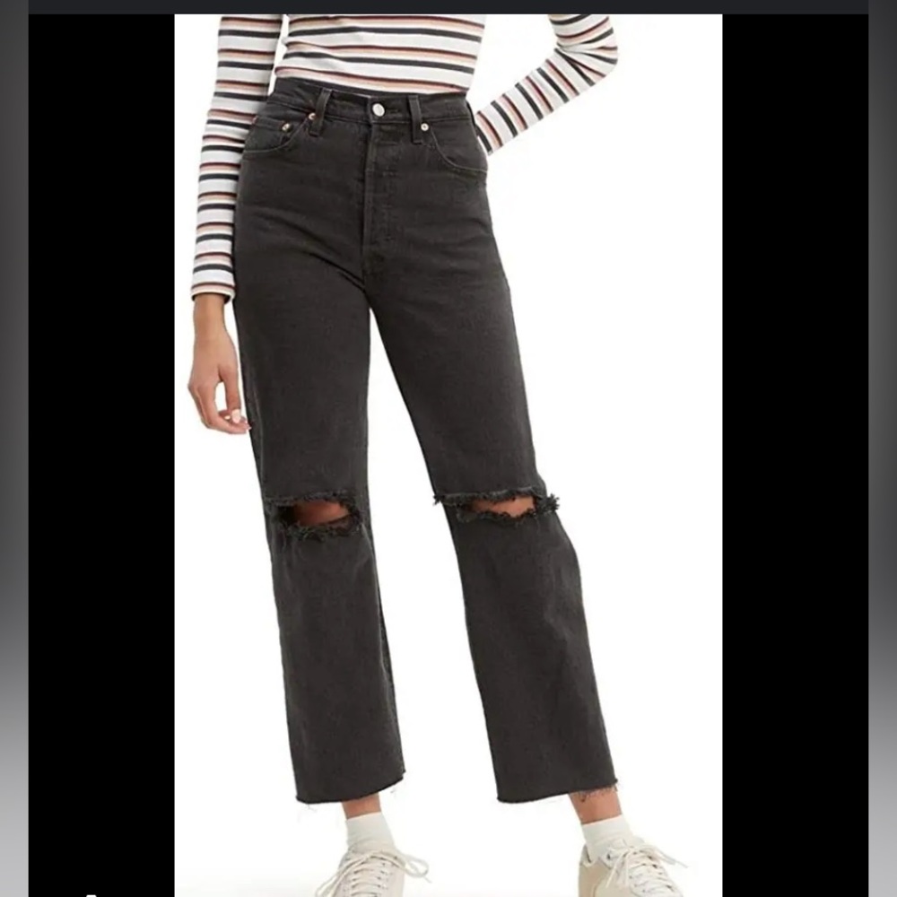 Levi ribcage high waisted ankle jeans ripped grey denim size 26
